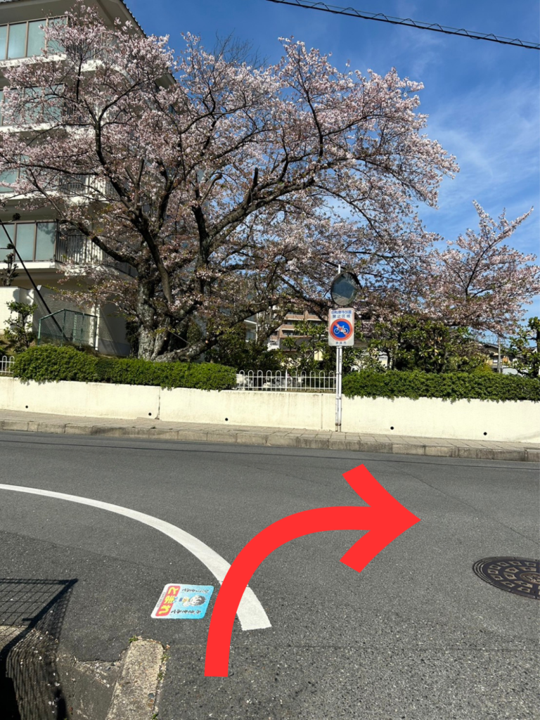 アヴニールあやめ池店への道順10｜赤い矢印の方向へ進む