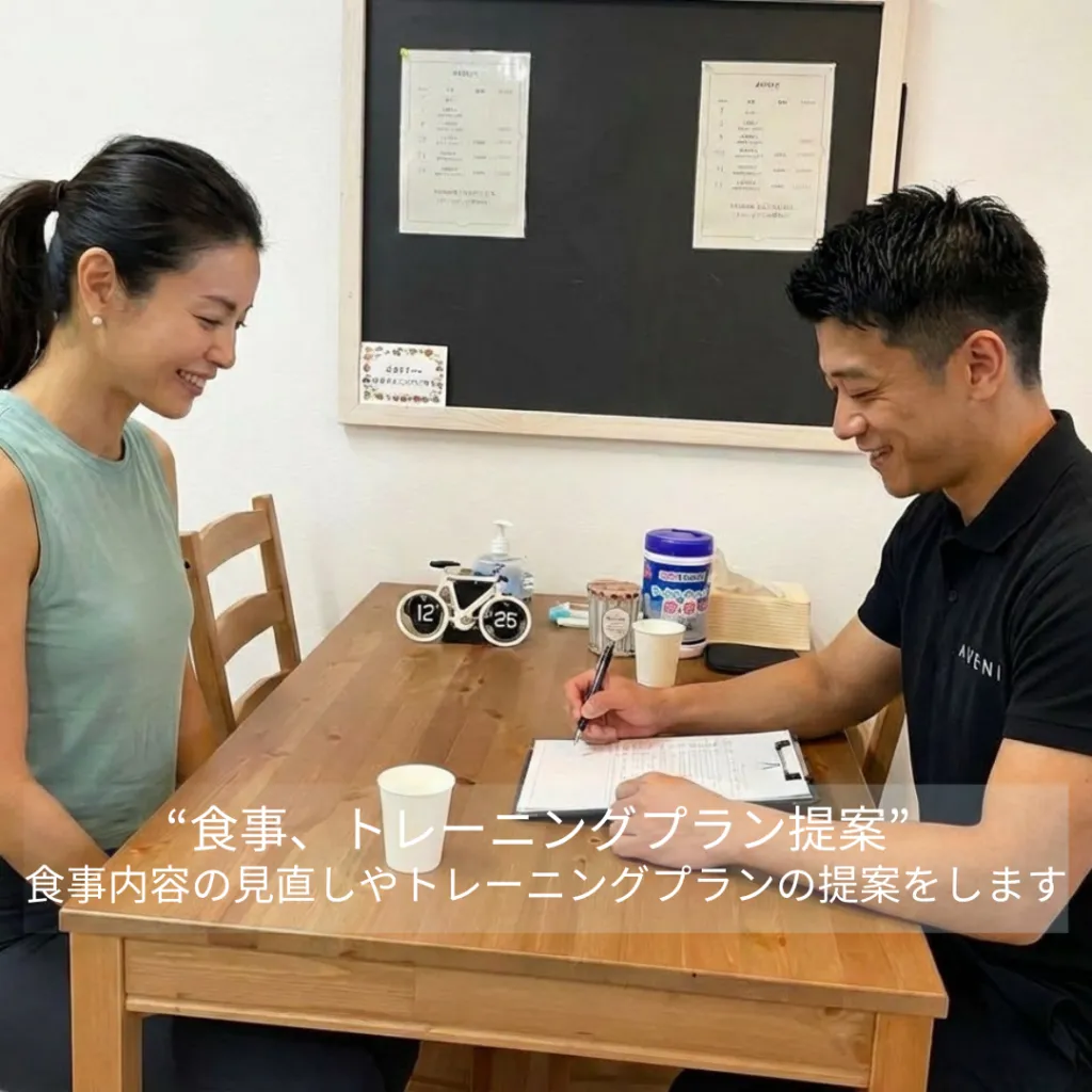 体験後にトレーナーが食事とトレーニングプランを提案する様子